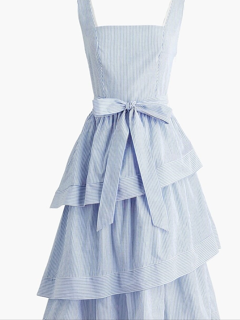 J CREW Light Blue Striped Tiered Midi Dress with With Belted Bow - Picture 2 of 7